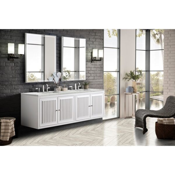 James Martin E645-V72-GW-3EJP Athens 72 Inch Double Vanity Cabinet in Glossy White with 3 CM Eternal Jasmine Pearl Quartz Top