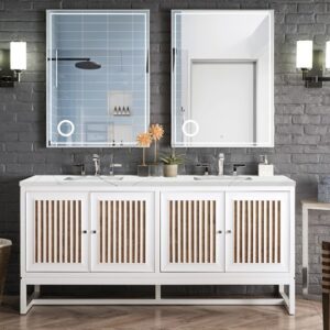 James Martin E645-V72-GW-3ENC Athens 72 Inch Double Vanity Cabinet with Ethereal Noctis Top - Glossy White