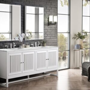 James Martin E645-V72-GW-3ENC Athens 72 Inch Double Vanity Cabinet with Ethereal Noctis Top - Glossy White