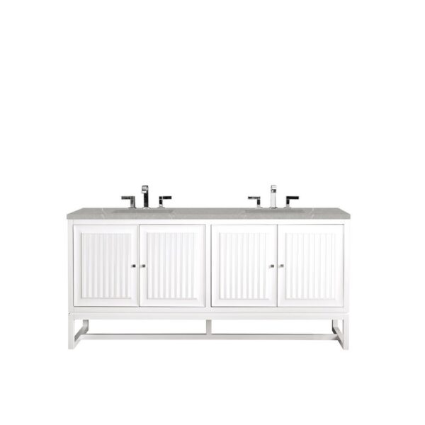 James Martin E645-V72-GW-3ESR Athens 72 Inch Double Vanity Cabinet in Glossy White with 3 CM Eternal Serena Top