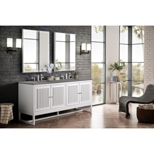 James Martin E645-V72-GW-3GEX Athens 72 Inch Double Vanity Cabinet in Glossy White with 3 CM Grey Expo Quartz Top