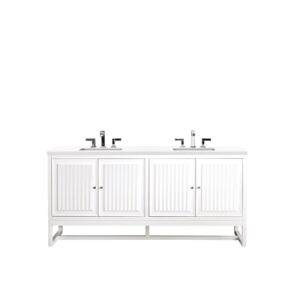 James Martin E645-V72-GW-3WZ Athens 72 Inch Double Vanity Cabinet in Glossy White with 3cm White Zeus Quartz Top