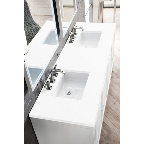 James Martin E645-V72-GW-3WZ Athens 72 Inch Double Vanity Cabinet in Glossy White with 3cm White Zeus Quartz Top