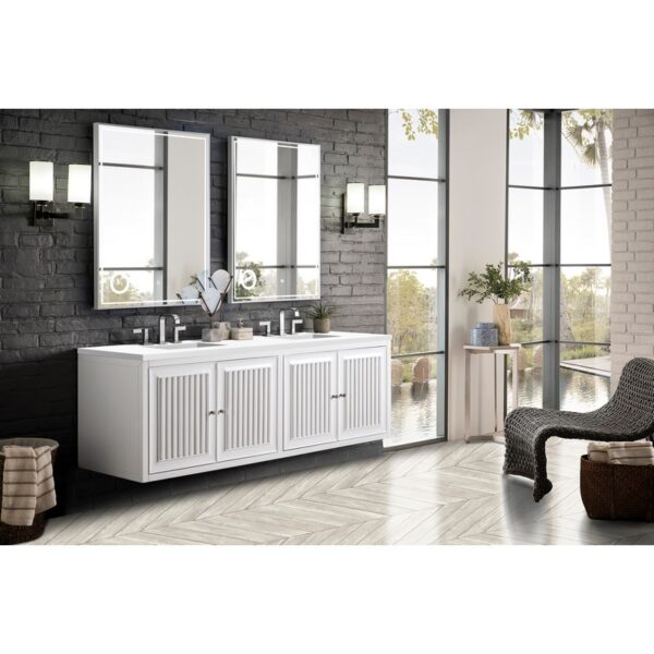 James Martin E645-V72-GW-3WZ Athens 72 Inch Double Vanity Cabinet in Glossy White with 3cm White Zeus Quartz Top