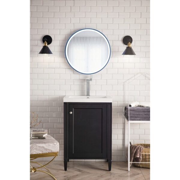 James Martin E652V24BKOWG Britannia 24 Inch Single Vanity Cabinet in Black Onyx with White Glossy Composite Countertop