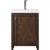 James Martin E652V24MCAWG Britannia 23 5/8 Inch Single Vanity Cabinet with White Glossy Composite Countertop - Mid Century Acacia