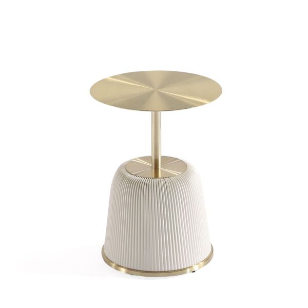 Manhattan Comfort Modern Anderson End Table 1.0 Upholstered in Cream Leatherette with Gold Tabletop