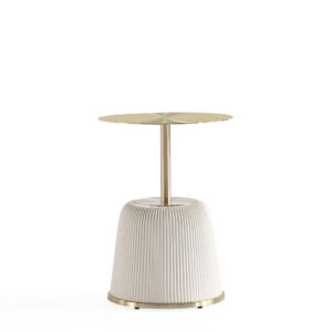 Manhattan Comfort Modern Anderson End Table 1.0 Upholstered in Cream Leatherette with Gold Tabletop