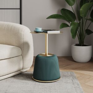 Manhattan Comfort Modern Anderson End Table 1.0 Upholstered in Green Leatherette with Gold Tabletop