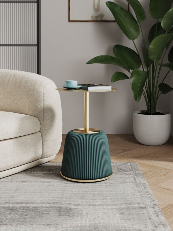 Manhattan Comfort Modern Anderson End Table 1.0 Upholstered in Green Leatherette with Gold Tabletop