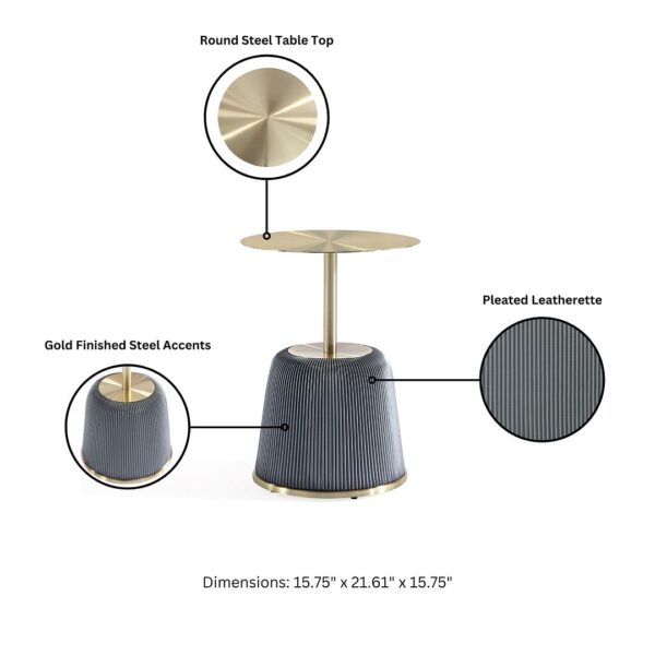 Manhattan Comfort Modern Anderson End Table 1.0 Upholstered in Grey Leatherette with Gold Tabletop