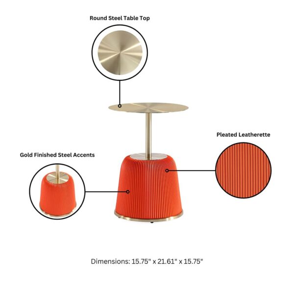 Manhattan Comfort Modern Anderson End Table 1.0 Upholstered in Orange Leatherette with Gold Tabletop