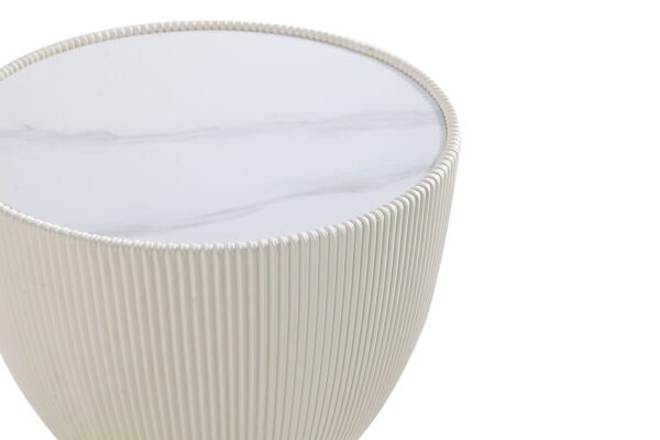 Manhattan Comfort Modern Anderson End Table 2.0 Upholstered in Cream Leatherette with Ceramic Faux Marble Tabletop