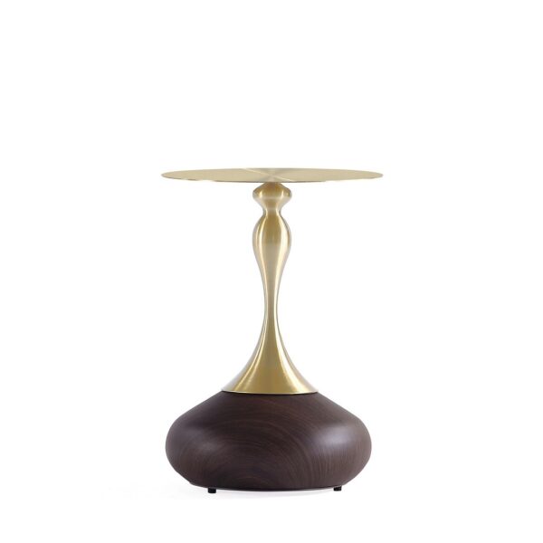 Manhattan Comfort Modern Patchin End Table with Round Metal Base in Brown Wood with Gold Tabletop