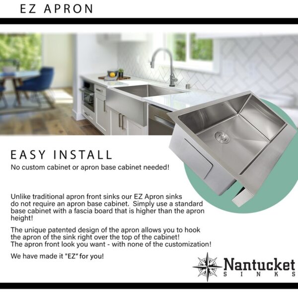 Nantucket EZApron33-5.5 Pro Series 33 Inch Single Bowl Undermount Stainless Steel Kitchen Sink with 5-1/2 Inch Apron Front