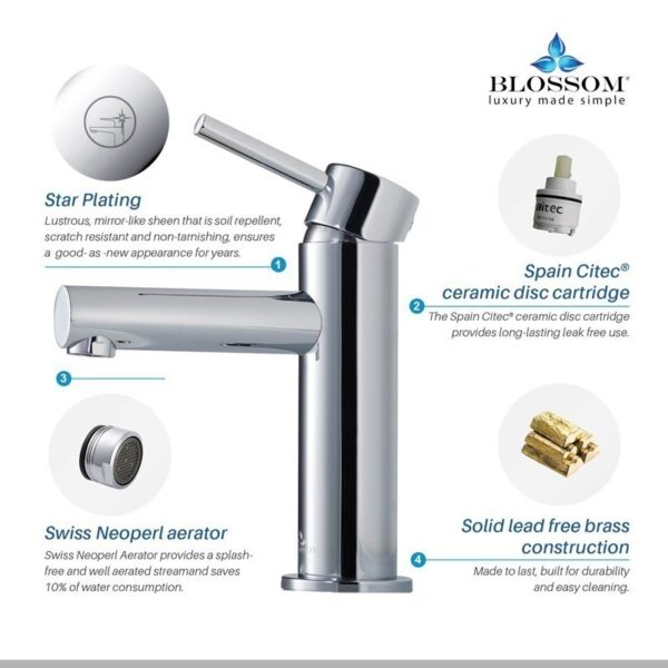 Blossom F01 116 6 7/8 Inch Single Handle Bathroom Faucet