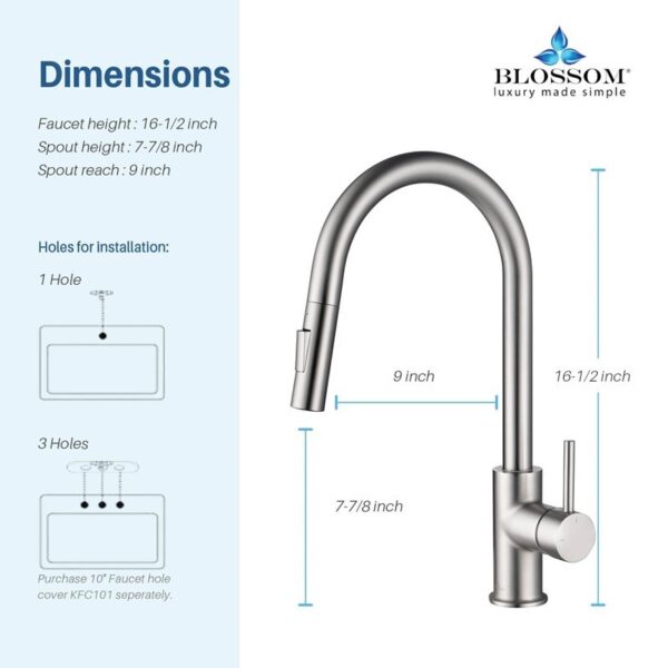 Blossom F01 206 16 1/2 Inch Single Handle Pull Down Kitchen Faucet