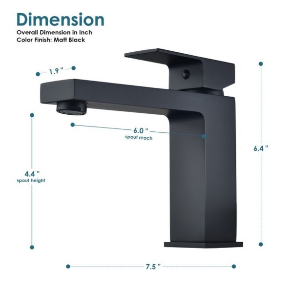 Altair F0111-BAF-MB Aalst 6 3/8 Inch Single Hole Bathroom Faucet - Matte Black