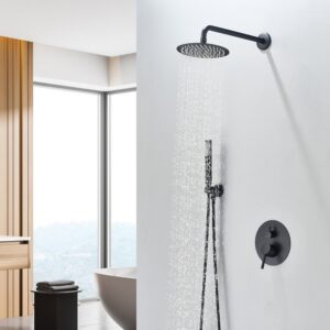 Altair F0117-BSH-MB Herne Complete Shower System with Rough-In Valve with 8 Inch Round Rain Shower Head - Matte Black