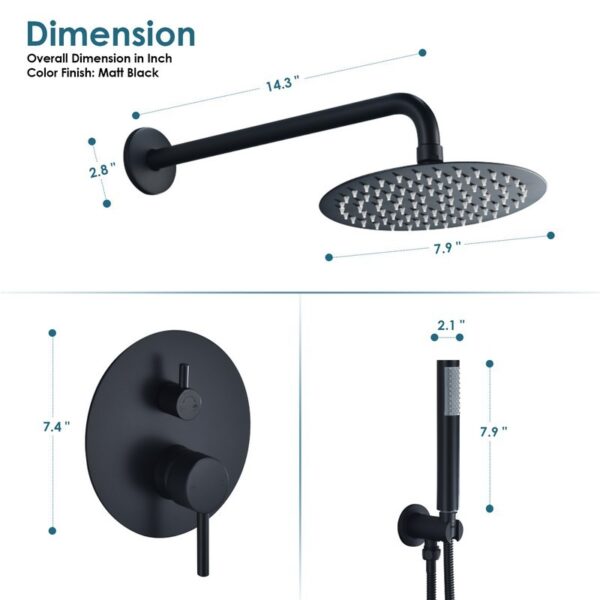 Altair F0117-BSH-MB Herne Complete Shower System with Rough-In Valve with 8 Inch Round Rain Shower Head - Matte Black