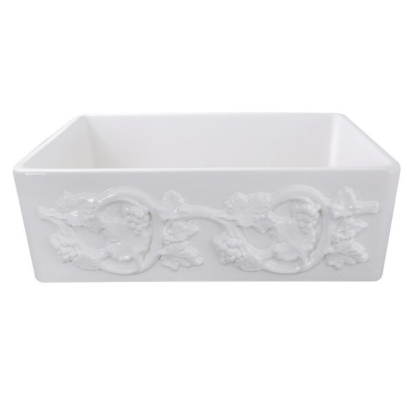 Nantucket Sinks FCFS3020S-Grapes Vineyard 30 Inch Farmhouse Fireclay Sink with Grapes Apron