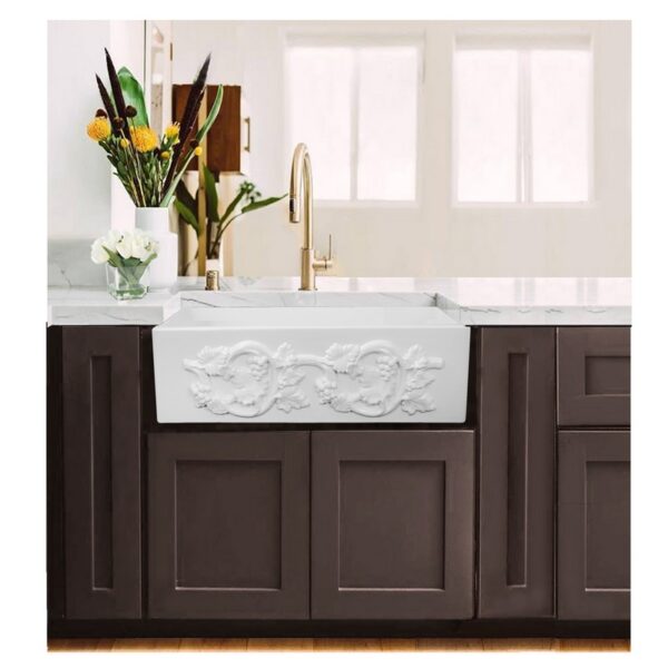 Nantucket Sinks FCFS3020S-Grapes Vineyard 30 Inch Farmhouse Fireclay Sink with Grapes Apron