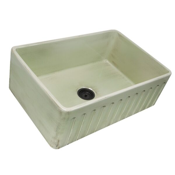 Nantucket Sinks FCFS3020S-ShabbyGreen Vineyard 30 Inch Farmhouse Fireclay Sink in Shabby Green Finish