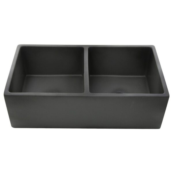 Nantucket FCFS3318D-Concrete Nantucket Sinks Vineyard 33 Inch Double Bowl Farmhouse Fireclay Sink with Concrete Finish