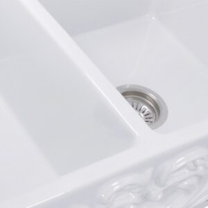 Nantucket Sinks FCFS3318D-Filigree Double Bowl Farmhouse Fireclay Sink with Filigree Apron