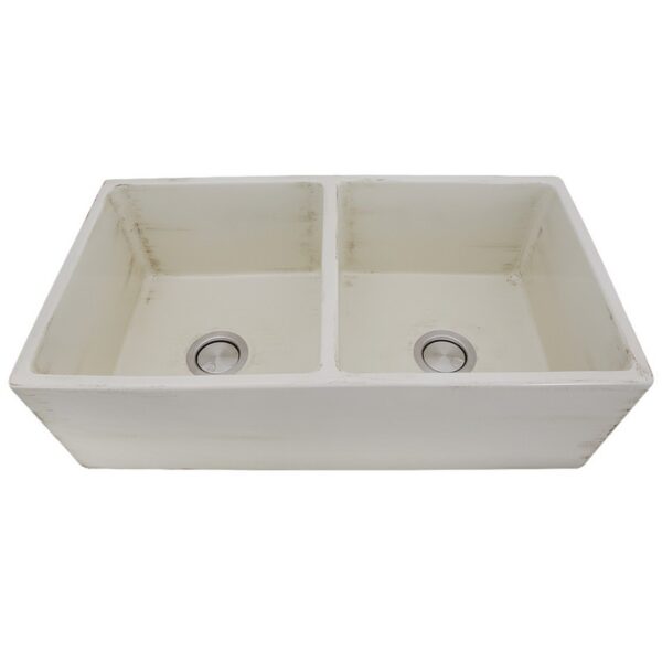 Nantucket Sinks FCFS3318D-ShabbyStraw Vineyard Double Bowl Farmhouse Fireclay Sink in Shabby Straw Finish