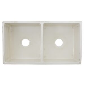 Nantucket Sinks FCFS3318D-ShabbyStraw Vineyard Double Bowl Farmhouse Fireclay Sink in Shabby Straw Finish