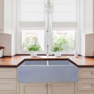 Nantucket Sinks FCFS3318D-ShabbySugar Vineyard Double Bowl Farmhouse Fireclay Sink in Shabby Sugar Finish