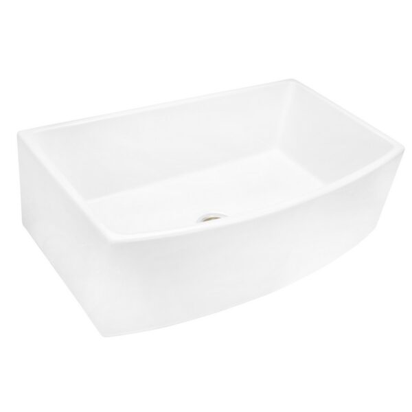 Nantucket Sinks FCFS3320CA-W Vineyard 33 Inch White Farmhouse Fireclay Sink with Curved Apron