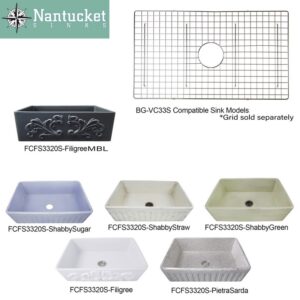 Nantucket Sinks FCFS3320S-FiligreeMBL 33 Inch Farmhouse Fireclay Sink with Filigree Apron