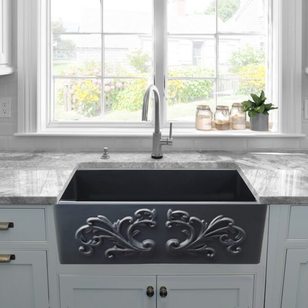 Nantucket Sinks FCFS3320S-FiligreeMBL 33 Inch Farmhouse Fireclay Sink with Filigree Apron