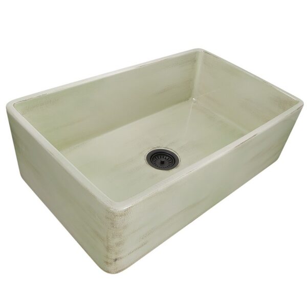 Nantucket Sinks FCFS3320S-ShabbyGreen Vineyard 33 Inch Farmhouse Fireclay Sink in Shabby Green Finish