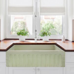 Nantucket Sinks FCFS3320S-ShabbyGreen Vineyard 33 Inch Farmhouse Fireclay Sink in Shabby Green Finish