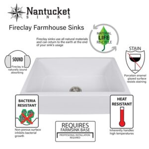 Nantucket Sinks T-FCFS30CB 30 Inch Fireclay Farmhouse Kitchen Sink - Coffee Brown