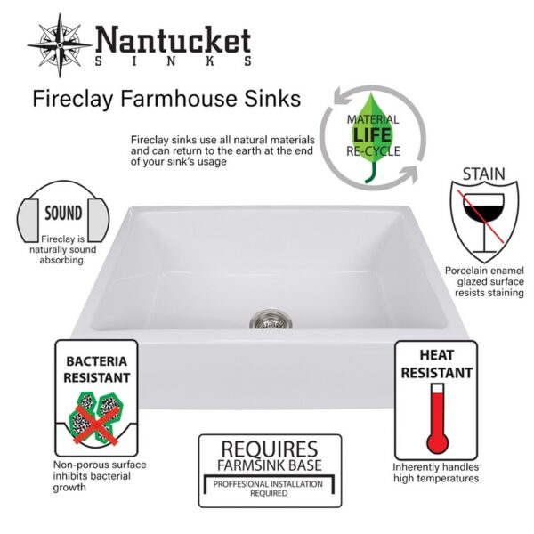 Nantucket Sinks FCFS3318D-ShabbySugar Vineyard Double Bowl Farmhouse Fireclay Sink in Shabby Sugar Finish