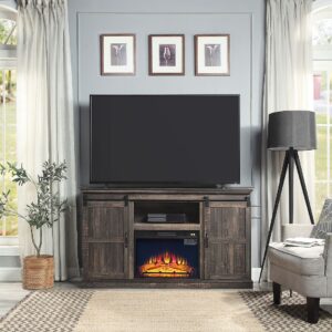 Manhattan Comfort Myrtle 60" Fireplace with 2 Sliding Doors and Media Wire Management in Heavy Brown