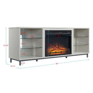 Manhattan Comfort Brighton 60" Fireplace with Glass Shelves and Media Wire Management in Beige