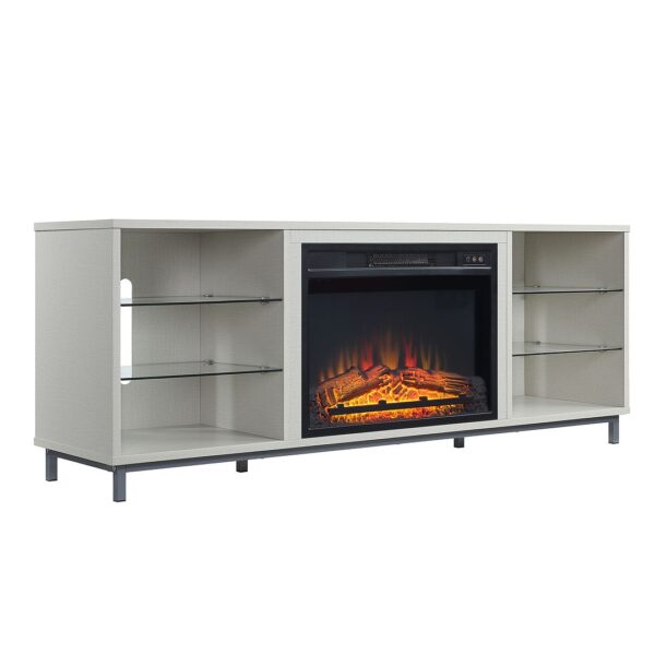 Manhattan Comfort Brighton 60" Fireplace with Glass Shelves and Media Wire Management in Beige