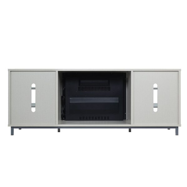 Manhattan Comfort Brighton 60" Fireplace with Glass Shelves and Media Wire Management in Beige