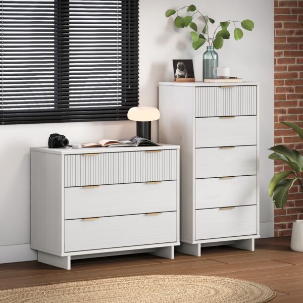 Manhattan Comfort 2-Piece Granville Modern Solid Wood Tall Narrow and Standard Dresser Set in White