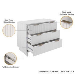 Manhattan Comfort 2-Piece Granville Modern Solid Wood Tall Chest and Standard Dresser Set in White