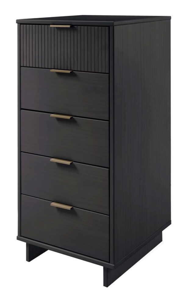 Manhattan Comfort 3-Piece Granville Modern Solid Wood Tall Narrow Chest, Double Dresser Set and Standard Dresser Set in Dark Grey