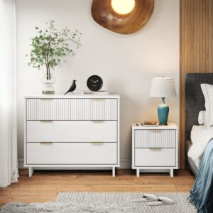 Manhattan Comfort 2-Piece Granville Modern Solid Wood Standard Dresser and Nightstand Set in White