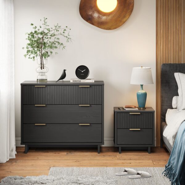 Manhattan Comfort 2-Piece Granville Modern Solid Wood Standard Dresser and Nightstand Set in Dark Grey