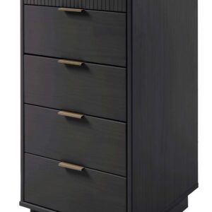 Manhattan Comfort 3-Piece Granville Modern Solid Wood Standard Dresser, Tall Narrow Chest and Nightstand Set in Dark Grey