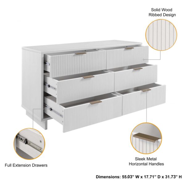 Manhattan Comfort 3-Piece Granville Modern Solid Wood Tall Narrow Chest, Double Dresser, and Nightstand Set in White